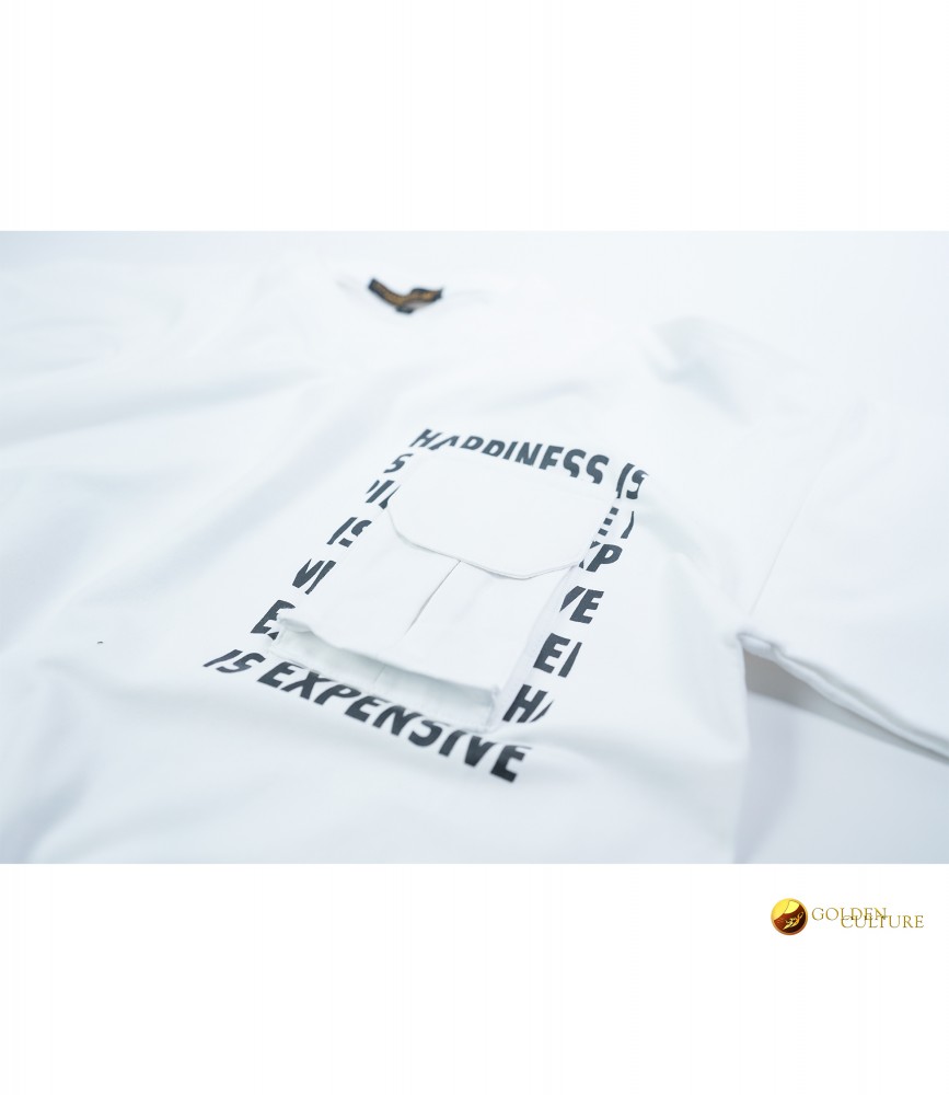 HAPPINESS IS EXPENSIVE Pockets Oversized T-Shirt (White)